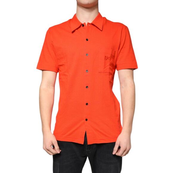 Dolce & Gabbana Orange Cotton Button Down Casual Polo Men's Shirt